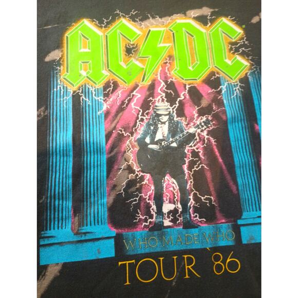 ACDC TOUR 86 WHO MADE WHO BLACK TIE DYE GRAPHIC T SHIRT XXL - Picture 3 of 7